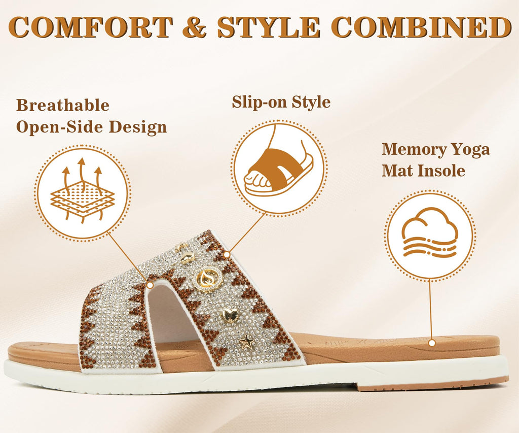 ONCAI Rhinestone Comfort Slides for Women